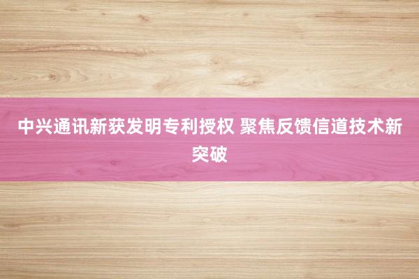 中兴通讯新获发明专利授权 聚焦反馈信道技术新突破
