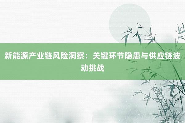 新能源产业链风险洞察：关键环节隐患与供应链波动挑战