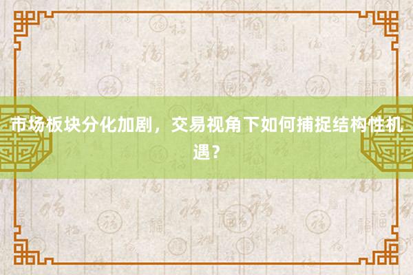 市场板块分化加剧，交易视角下如何捕捉结构性机遇？