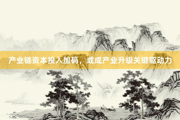产业链资本投入加码，或成产业升级关键驱动力
