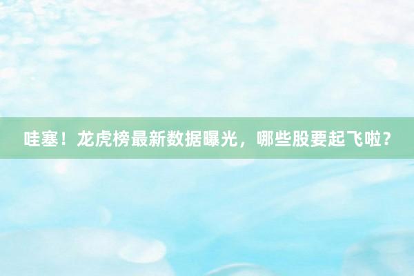 哇塞！龙虎榜最新数据曝光，哪些股要起飞啦？