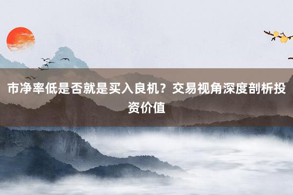 市净率低是否就是买入良机？交易视角深度剖析投资价值