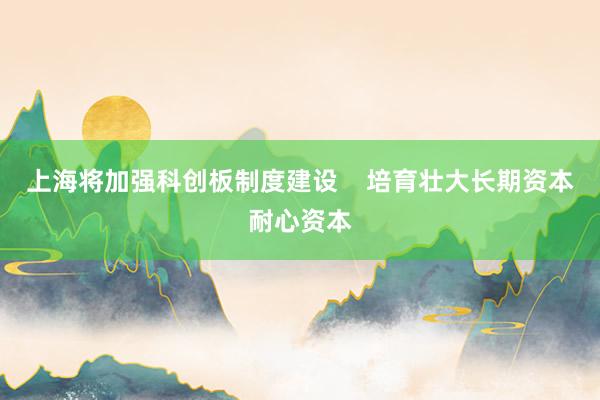 上海将加强科创板制度建设    培育壮大长期资本耐心资本