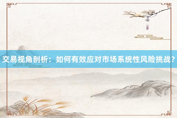 交易视角剖析：如何有效应对市场系统性风险挑战？