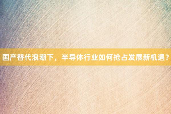 国产替代浪潮下，半导体行业如何抢占发展新机遇？