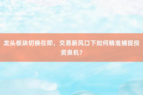 龙头板块切换在即，交易新风口下如何精准捕捉投资良机？