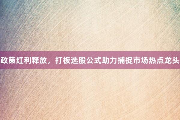 政策红利释放，打板选股公式助力捕捉市场热点龙头