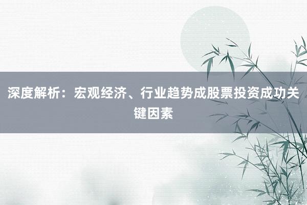 深度解析：宏观经济、行业趋势成股票投资成功关键因素