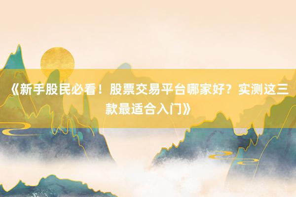 《新手股民必看！股票交易平台哪家好？实测这三款最适合入门》